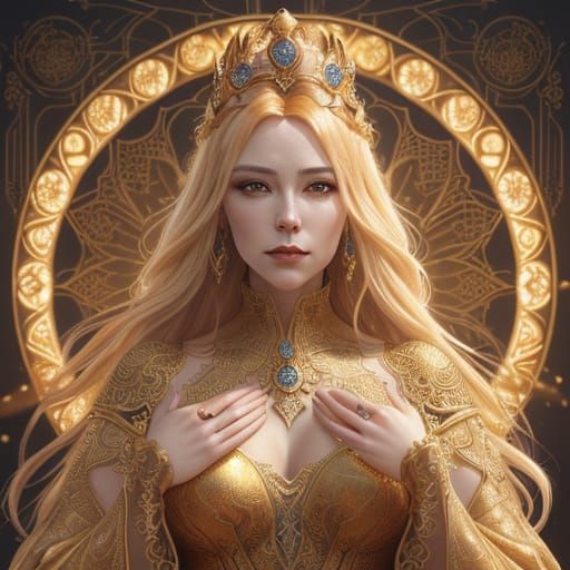 Noblewoman Portrait with Sunburst Crown in Art Nouveau Style