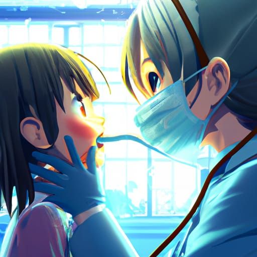 Cute Dentist Examines Girl: Anime Style Illustration