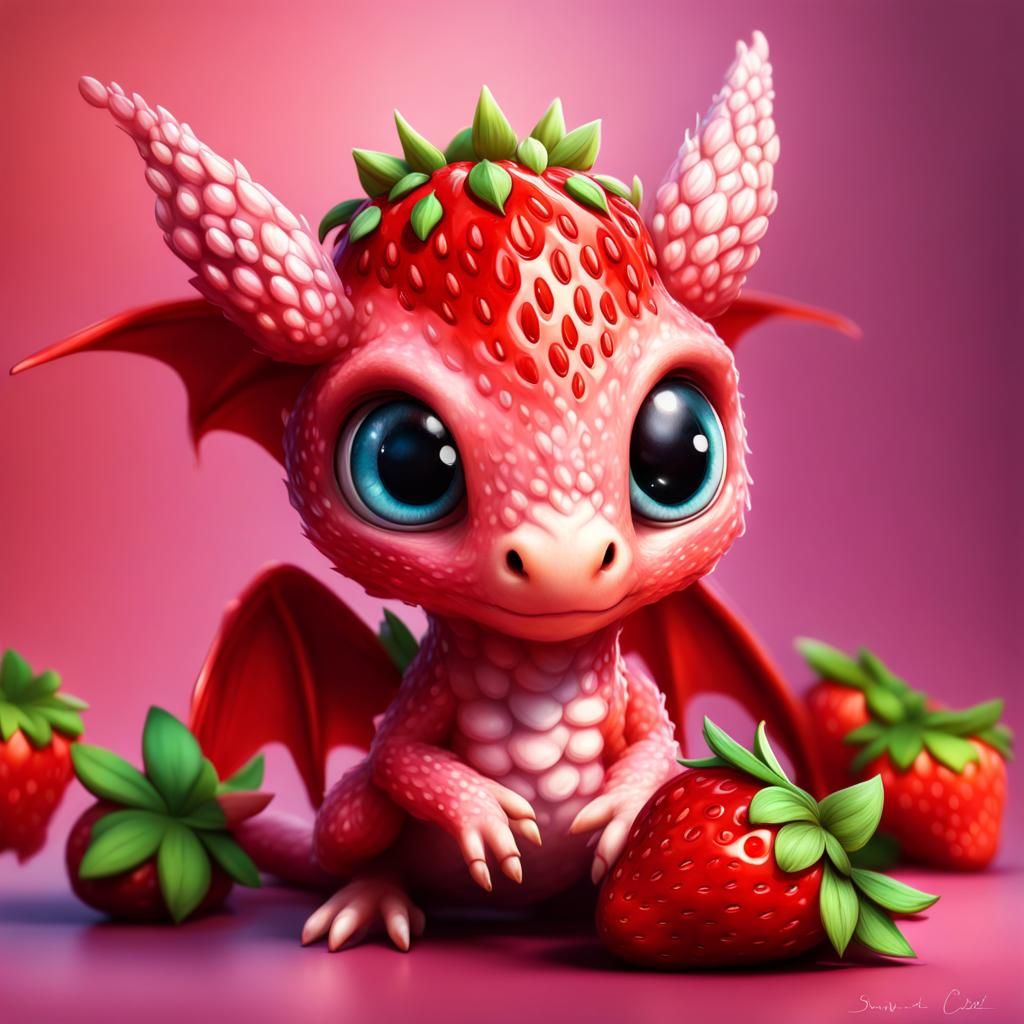 Adorable Strawberry Dragon with Big Eyes