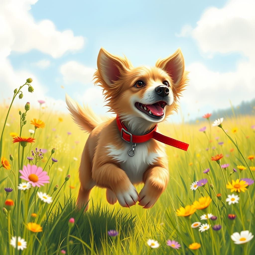 Vibrant Meadow Adventure in Whimsical Style