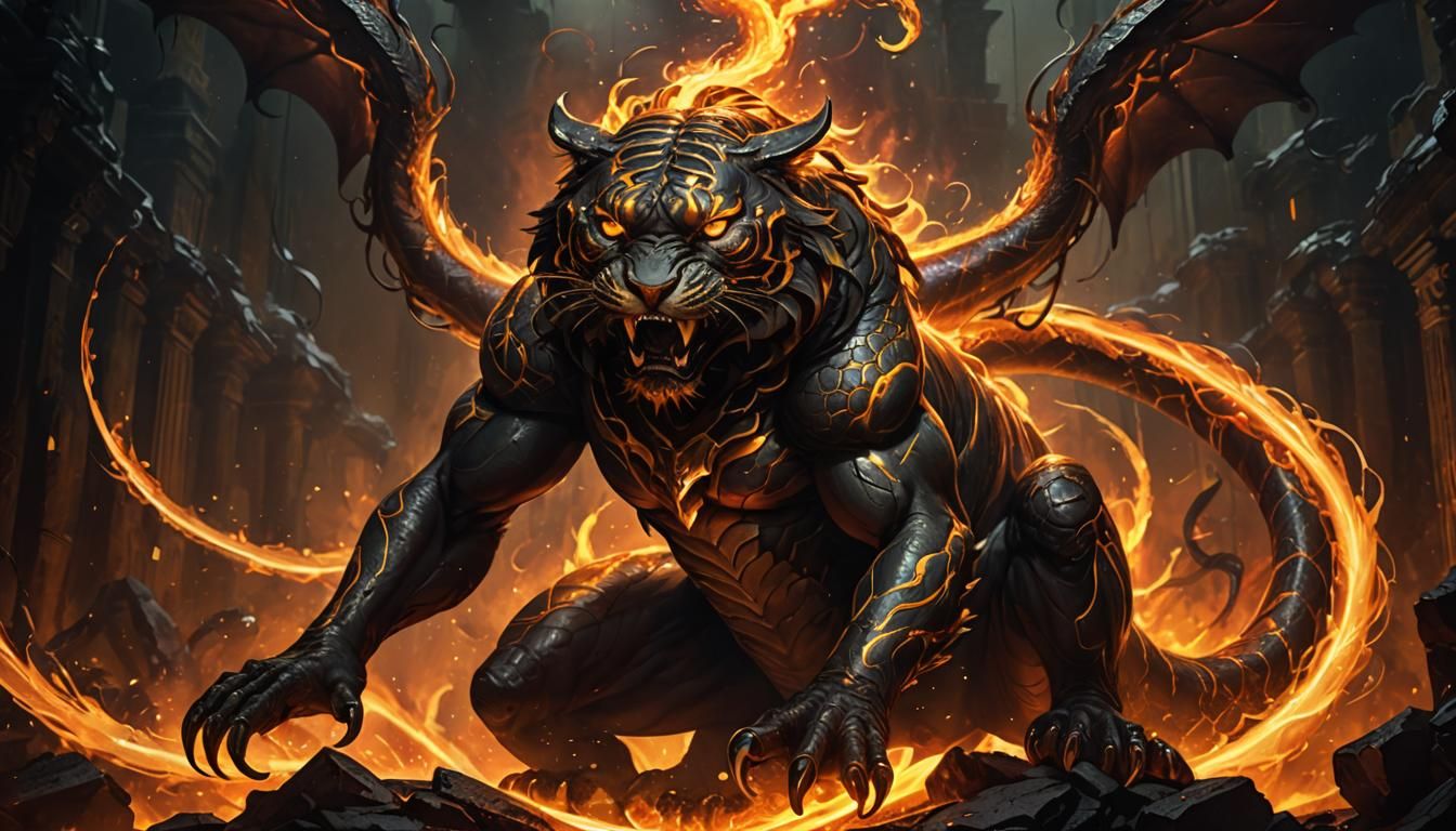 Divine Snake-Tiger Hybrid Descends into Hell: Baroque Art