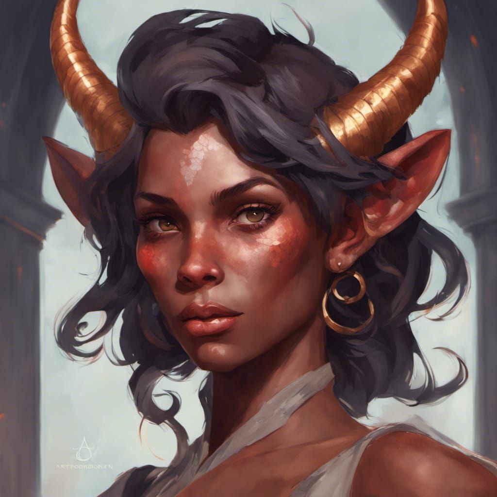 Detailed Portrait of a Female Tiefling