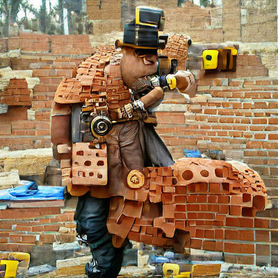Steampunk Bricklayer at Work