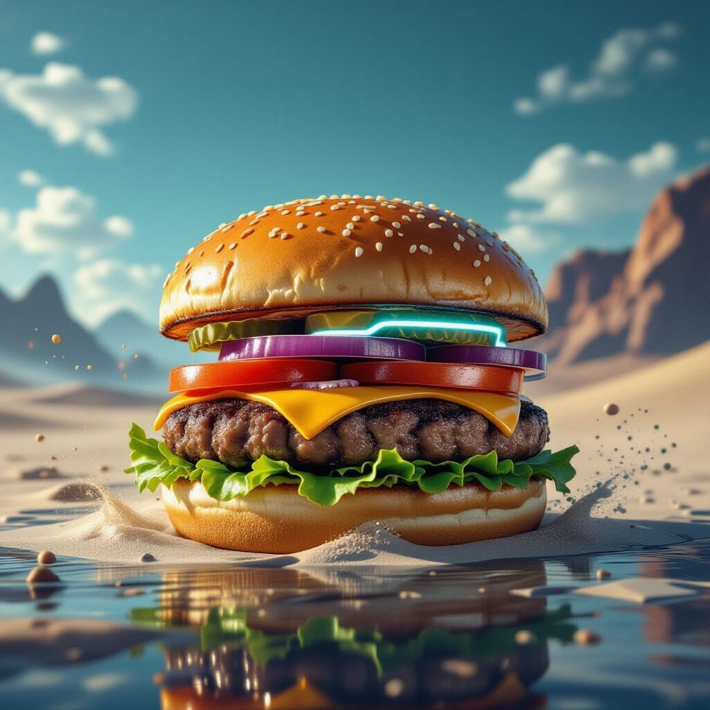 Futuristic Burger with Marble Bread and Carbon Fiber