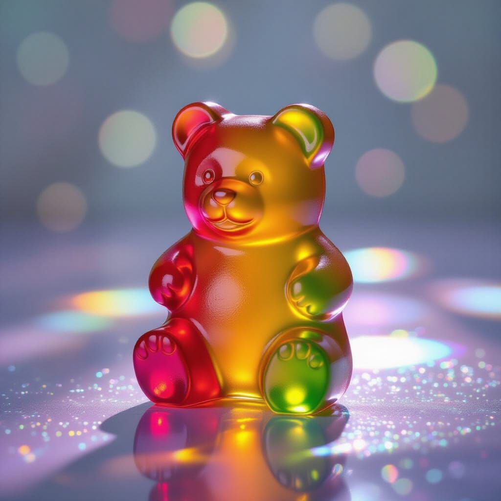 Vibrant Gummy Bear Art in Glossy Airbrush Style
