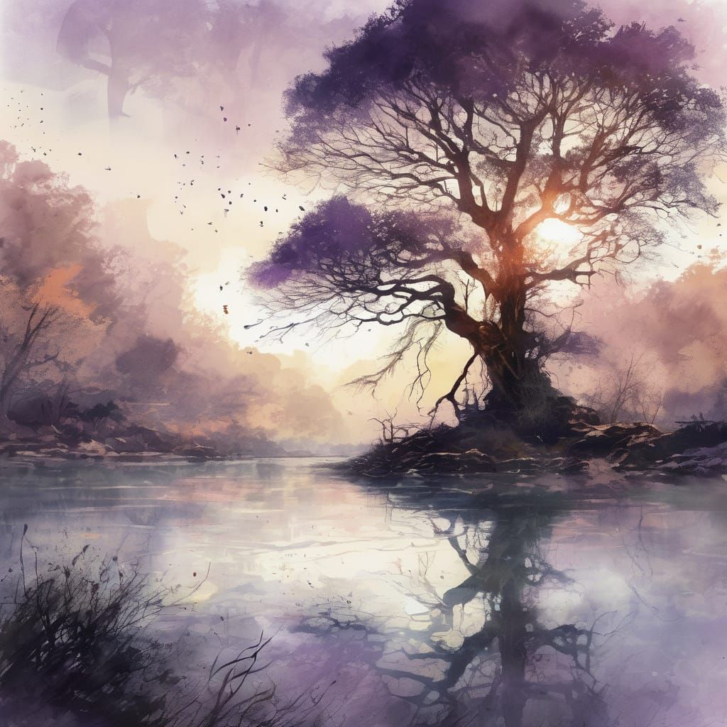 Majestic Wisteria Tree Illuminated by Rising Sun