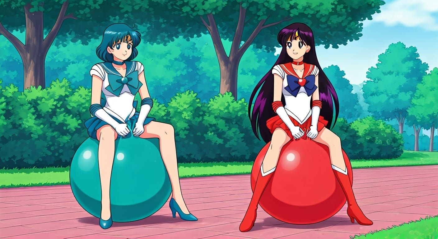 Sailor Moon Characters Bouncing on Hopper Balls