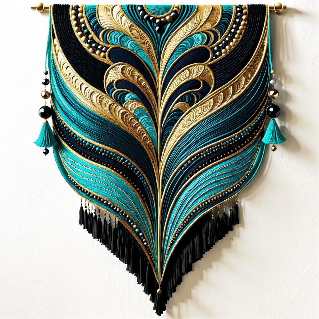 Art Deco Wall Hanging with Metallic Embroidery