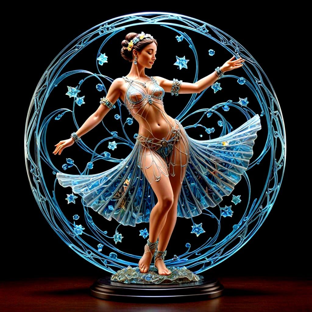Translucent Hula Dancer Glass Art Sculpture in 1950s Style