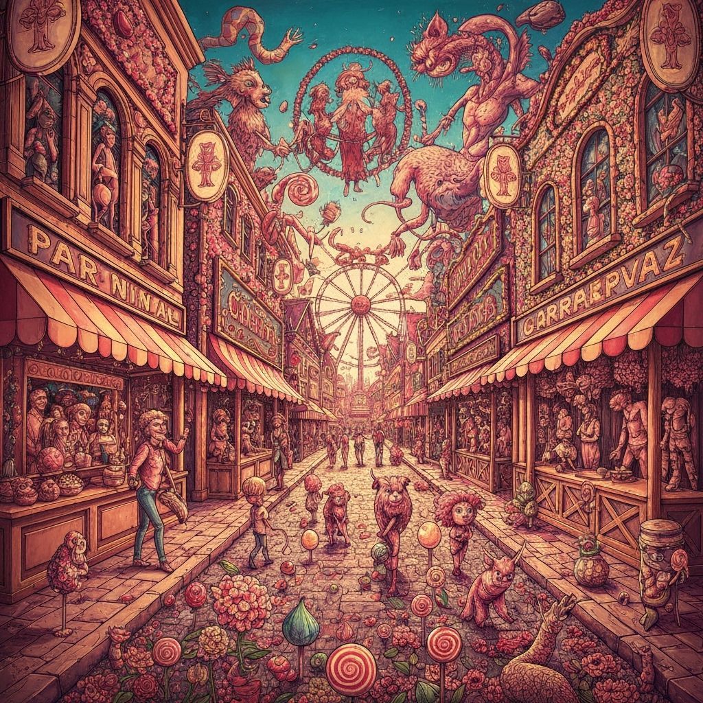 Vibrant Carnival Scene in Pop Surrealist Style