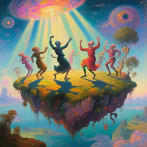 Surreal Floating Island with Mad Inhabitants