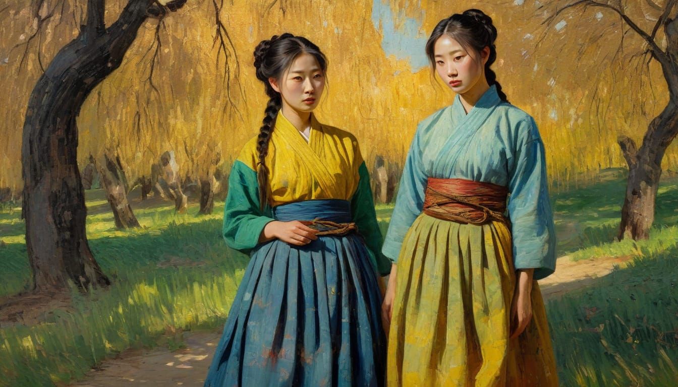 Korean Hanbok Beauty in Neo-Impressionist Bloom