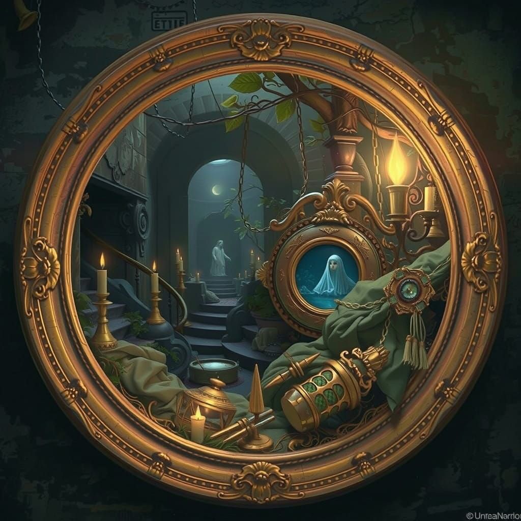 Antique Round Picture Frame in Mystical Basement