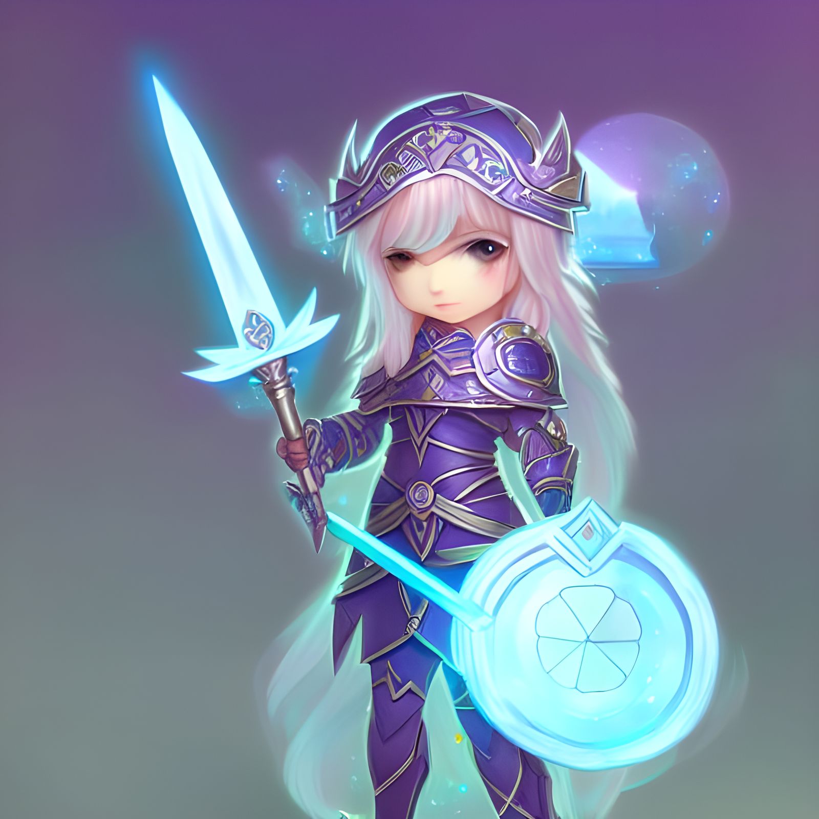 Chibi Paladin with Candy Sword in Art Nouveau Style