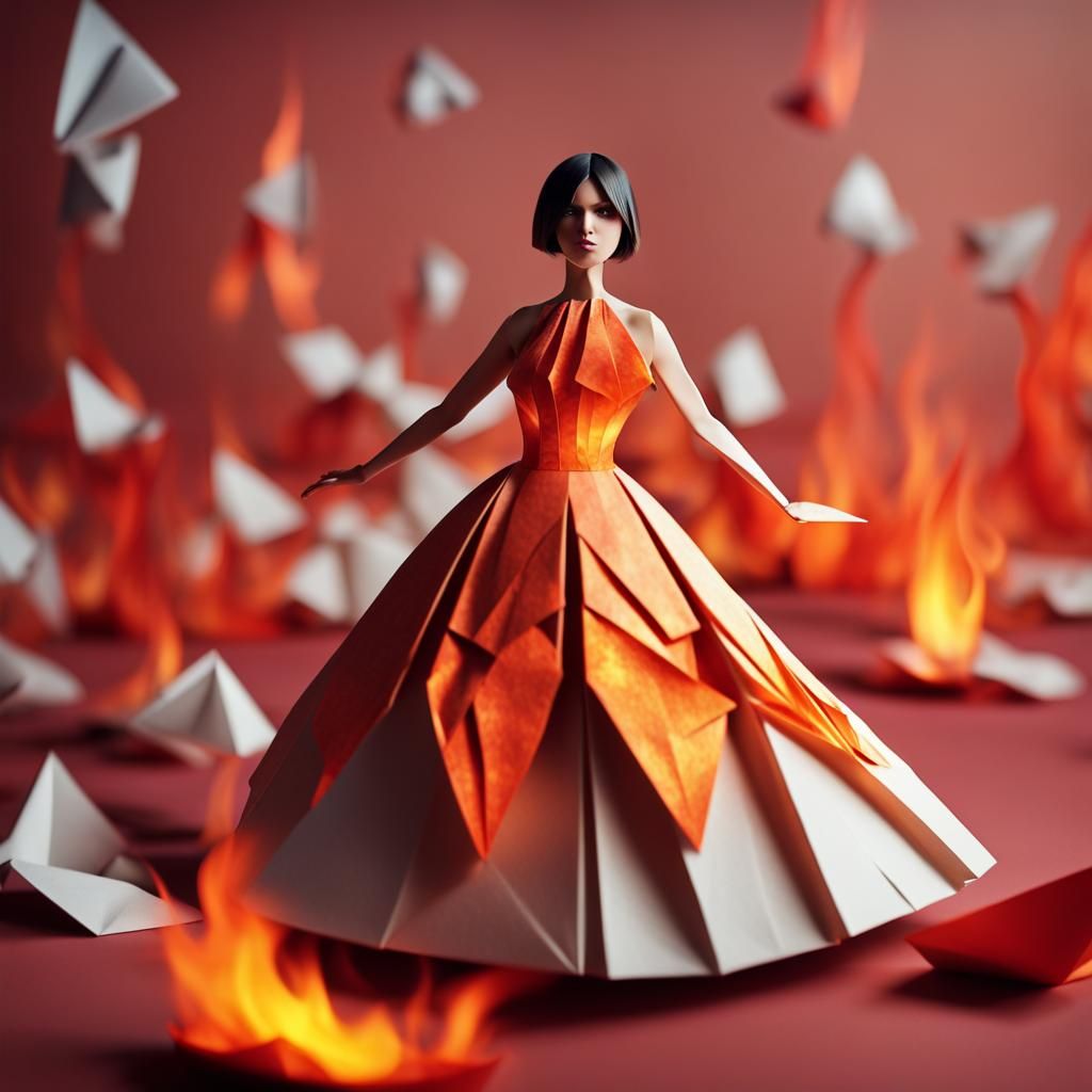 Burning Dress at Royal Ball: Origami Papercraft