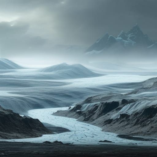 Post-Apocalyptic River Between Tundra and Glacier