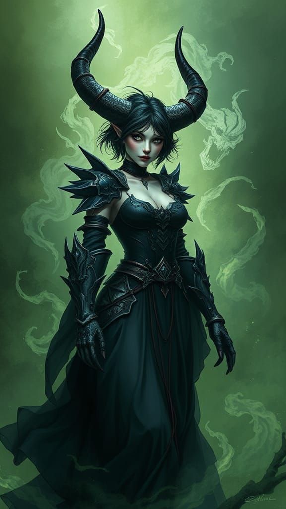 Fantasy Sorceress in Haunting Green Spectral Mist