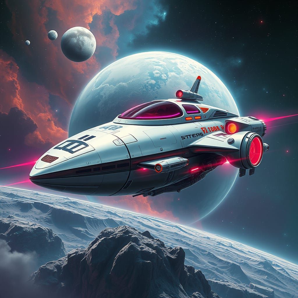 Futuristic Spaceship Discovers Mysterious Nebula Planet