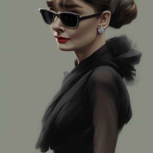 Audrey Hepburn Portrait in Silk Dress, Detailed Art