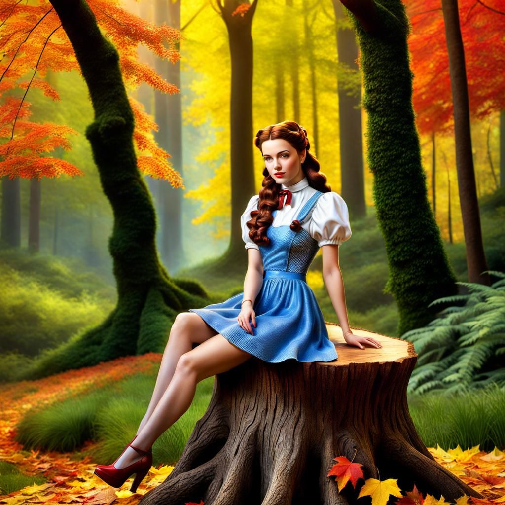 Hyperrealistic Dorothy in Autumn Woods