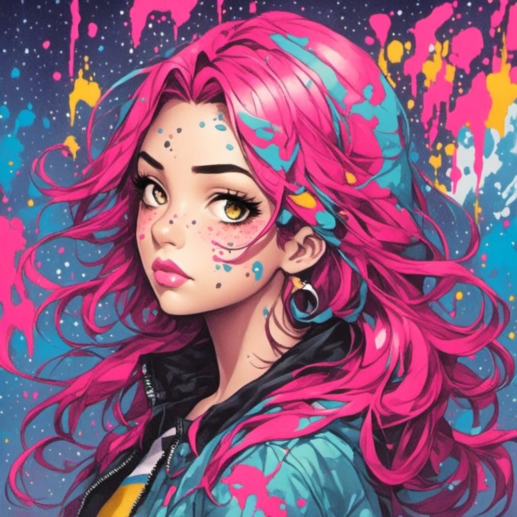 Colorful Graffiti Art of a Beautiful Girl