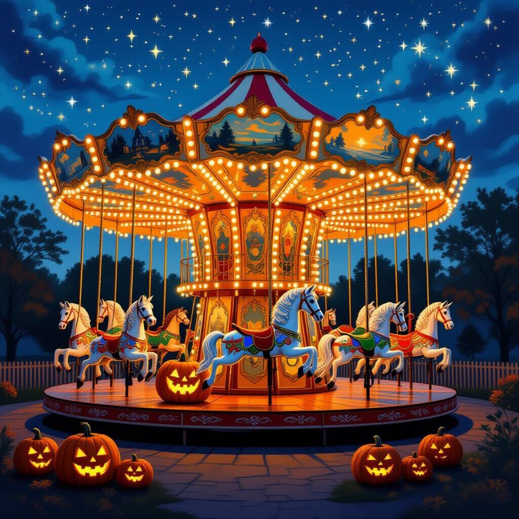 Whimsical Pumpkin Carousel at Twilight