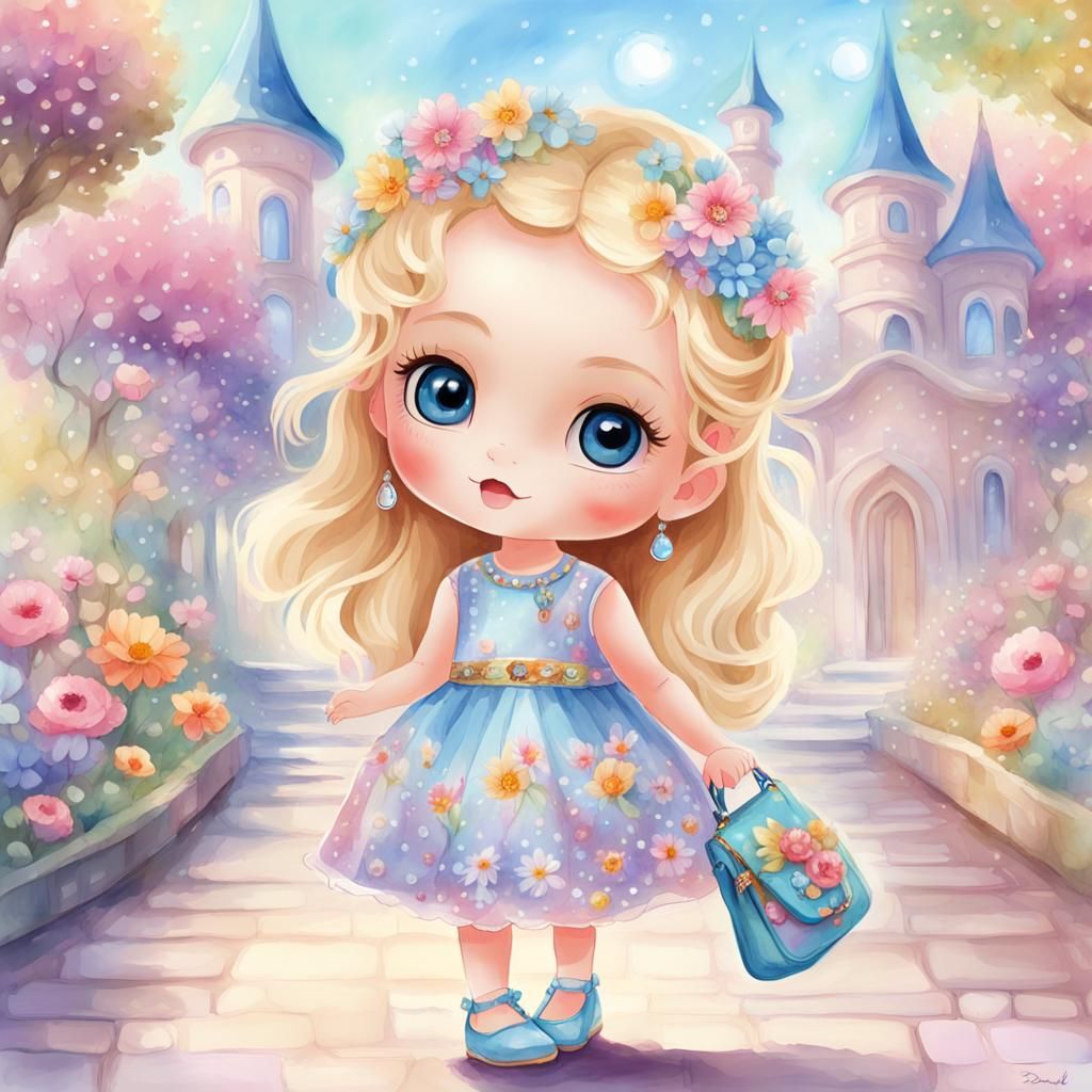 Chibi Girl in Dreamscape, Digital Art
