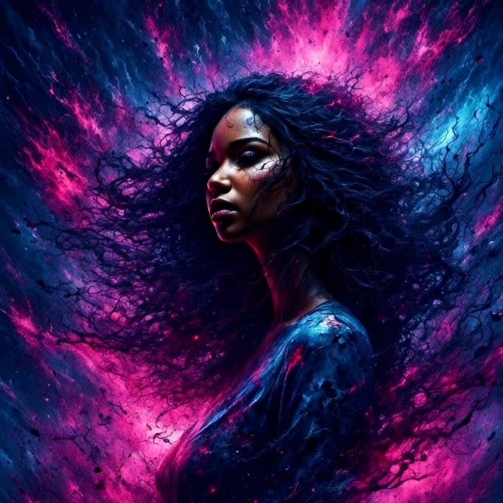 Ethereal Woman in Electric Mist: Dramatic Digital Art