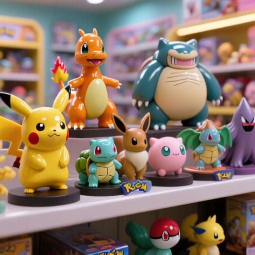 Detailed Pokémon Figurines Collection on Display Shelf