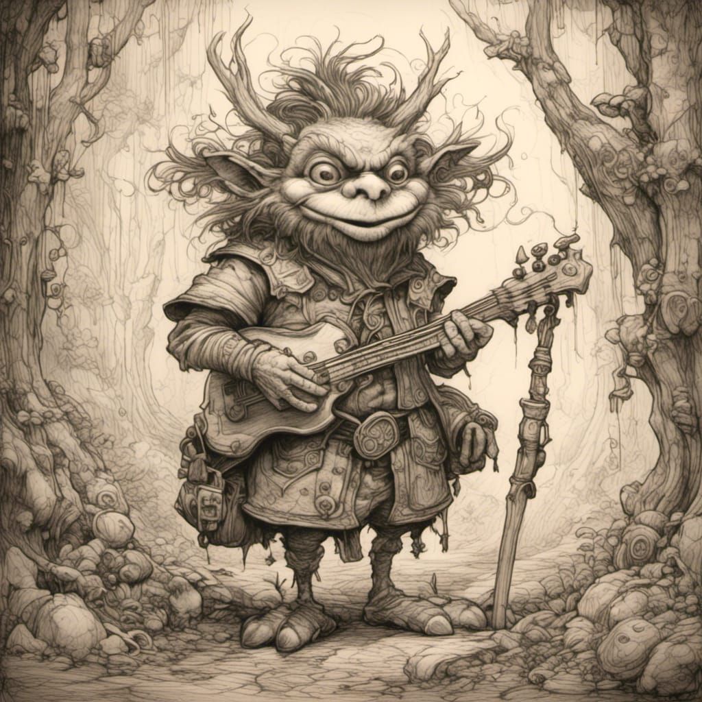Korrigan Caricature in Celtic Forest Sketch Art