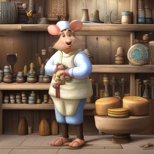Mouse Chef in Cheese Shop: Studio Ghibli Style