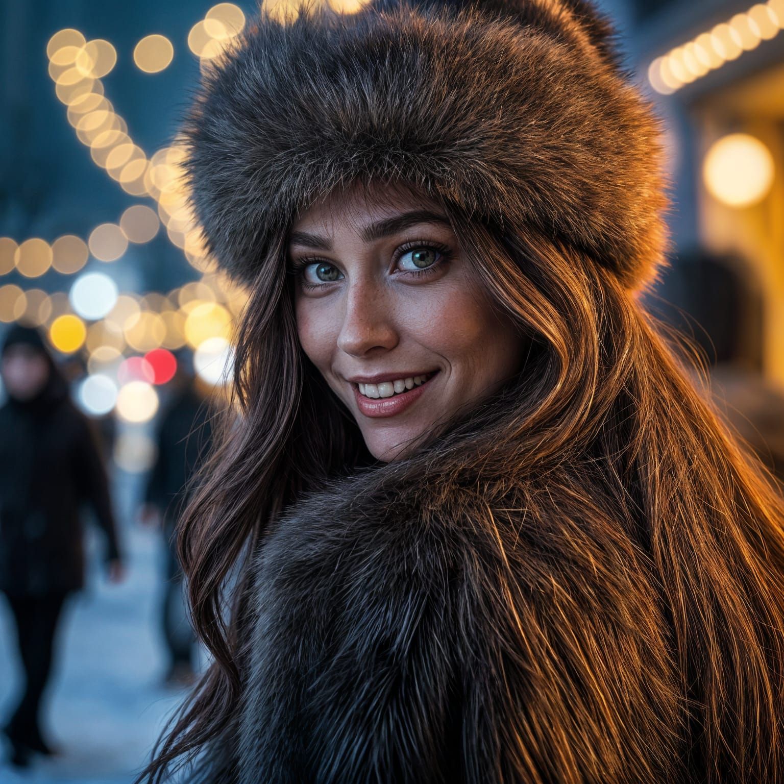 Hyperrealistic Winter Beauty in Fur Coat and Hat