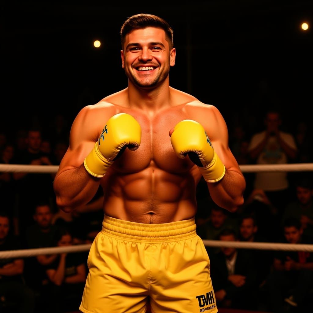 Joyful Ukrainian Boxer Wins in Autumn Arena