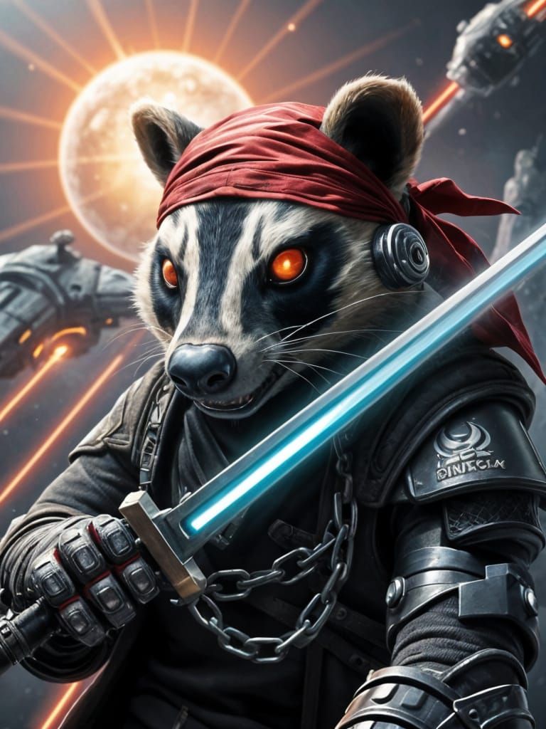 Cybernetic Badger Space Pirate in Epic Battle