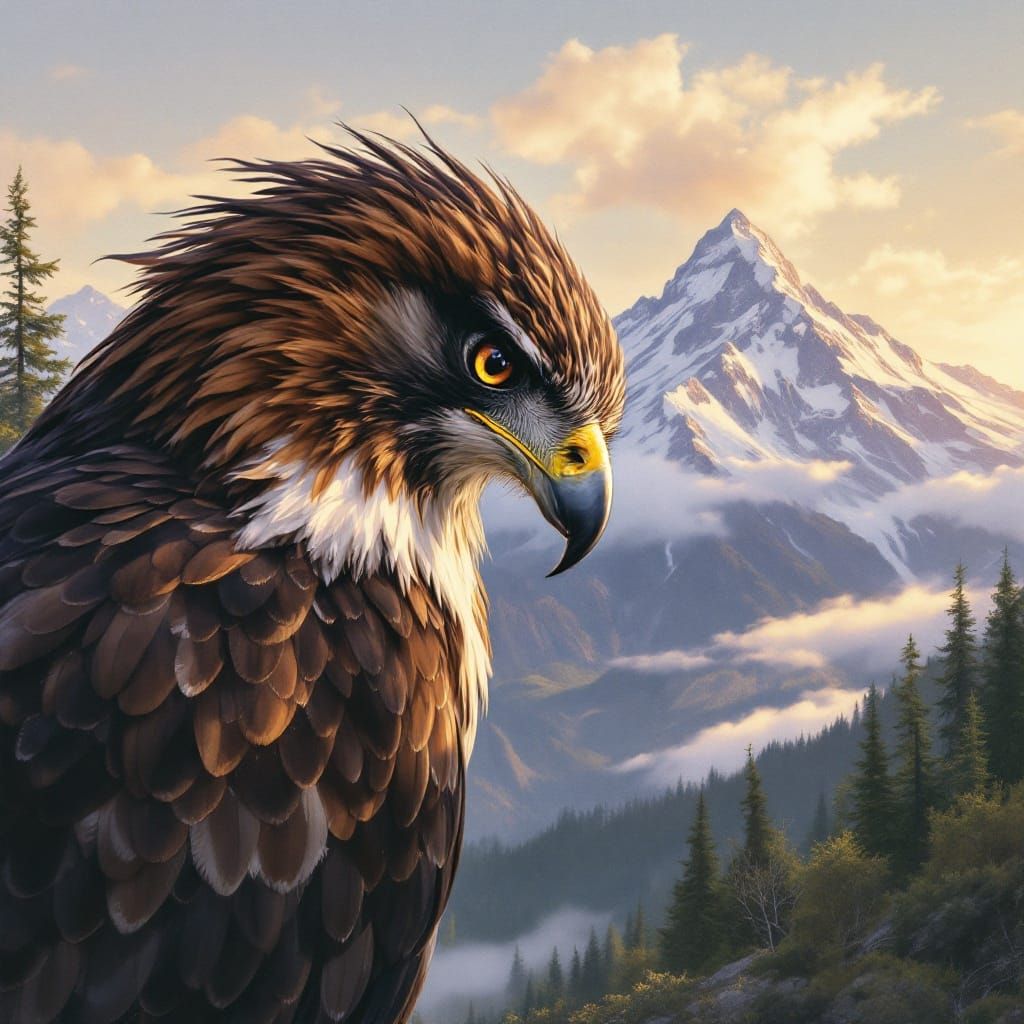 Majestic Hawk Set Against Snow-Capped Mountains