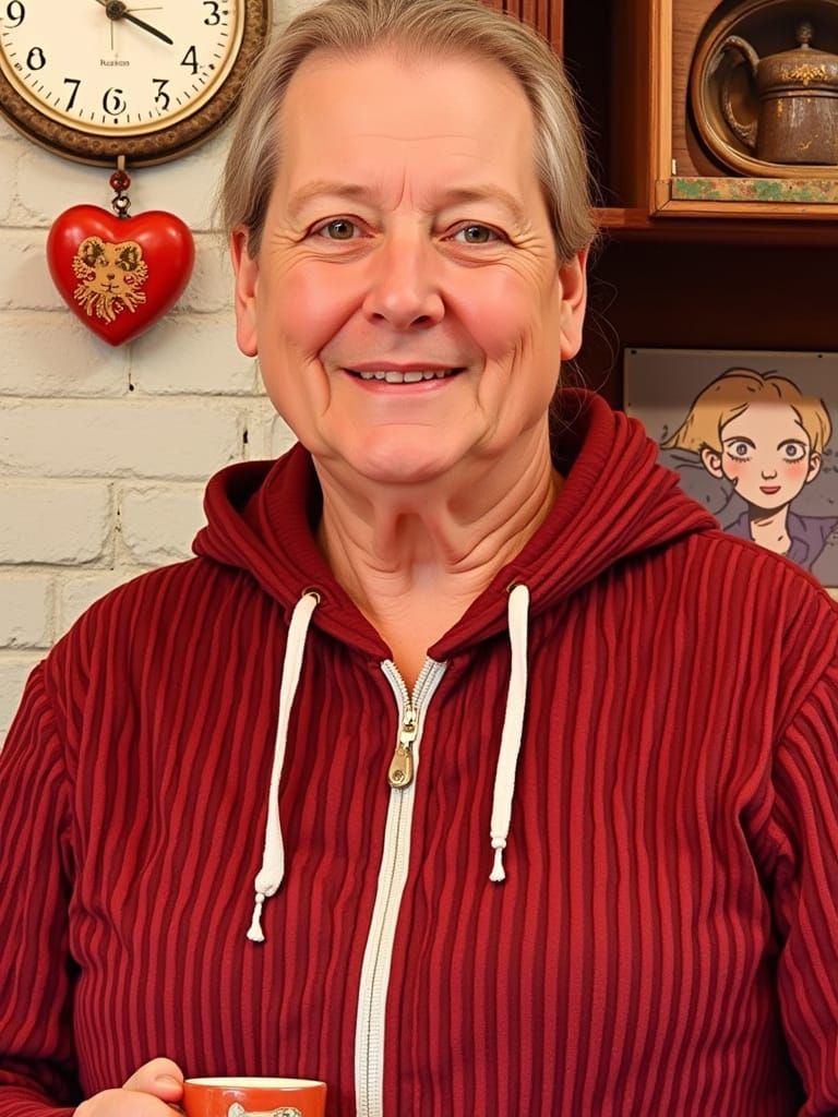 Cartoon-Style Coffee Seller with Vintage Charm