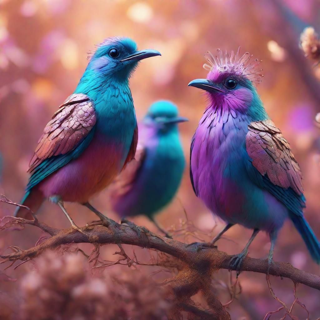 Birds Build Nest on Alien Head in Surreal Style