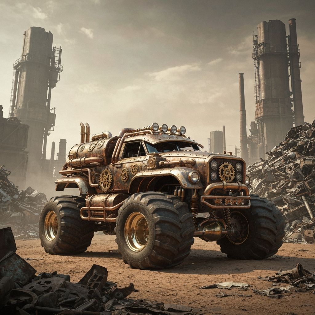 Steampunk Monster Truck in Dystopian Junkyard
