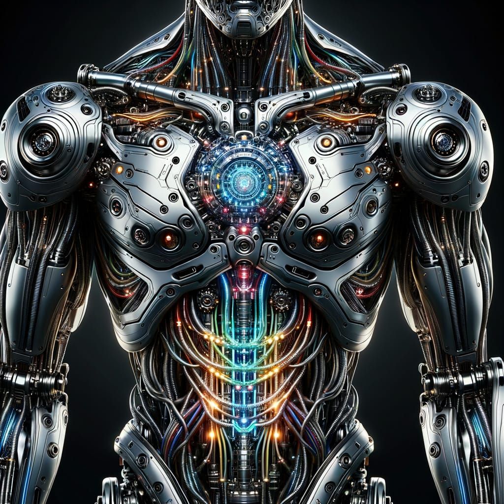 Sleek Cybernetic Robot Torso in Polished Silver and Chrome