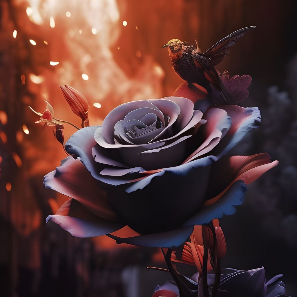 Flaming Rose in Lava: Digital Anime Illustration