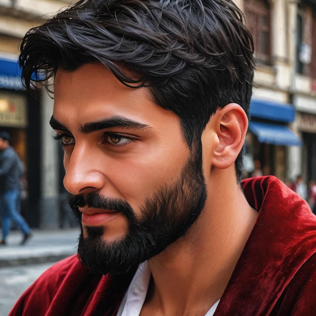 Divine Young Man in Red Velvet Robe