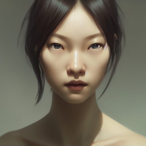 Detailed Portrait of Japanese Girl in Art Nouveau Style