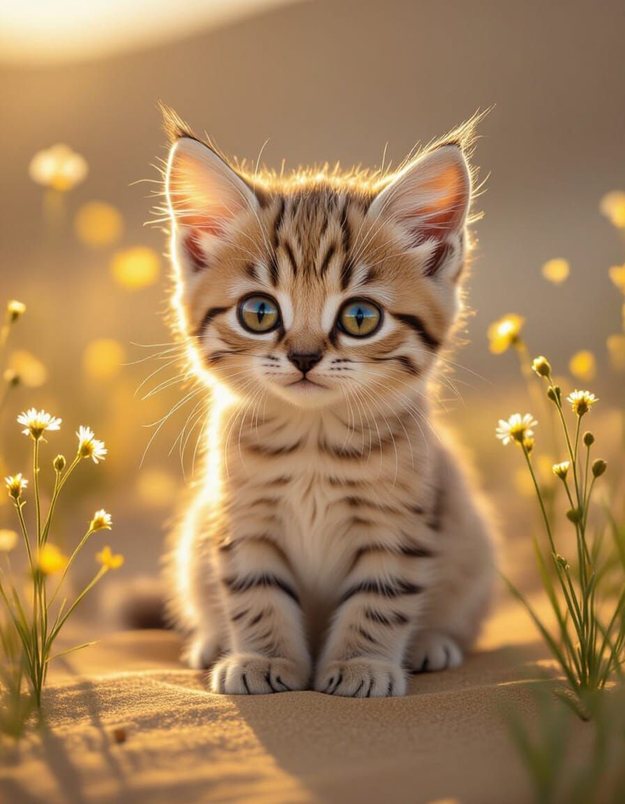 Fantasy Sand Cat Kitten in Golden Sunlight