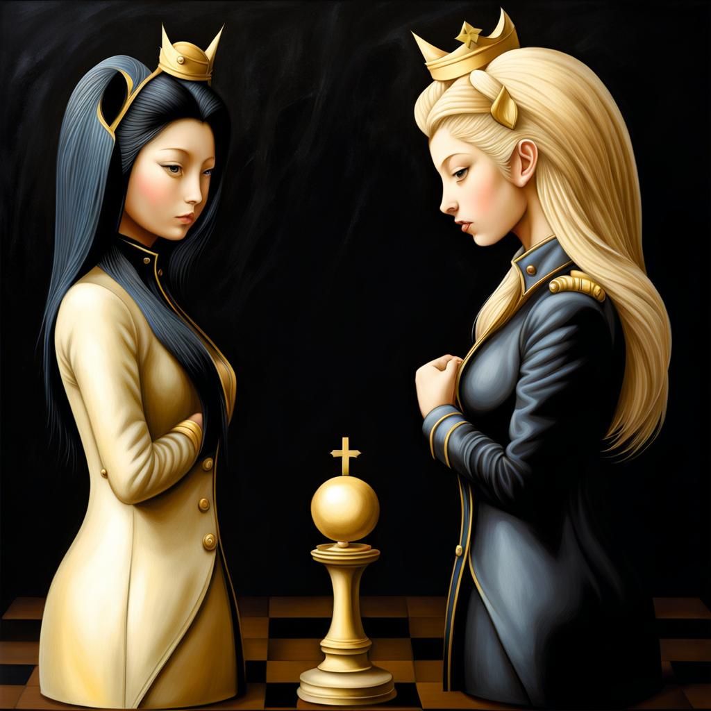 Gothic Chess Queens in Elegant Surrealistic Scene