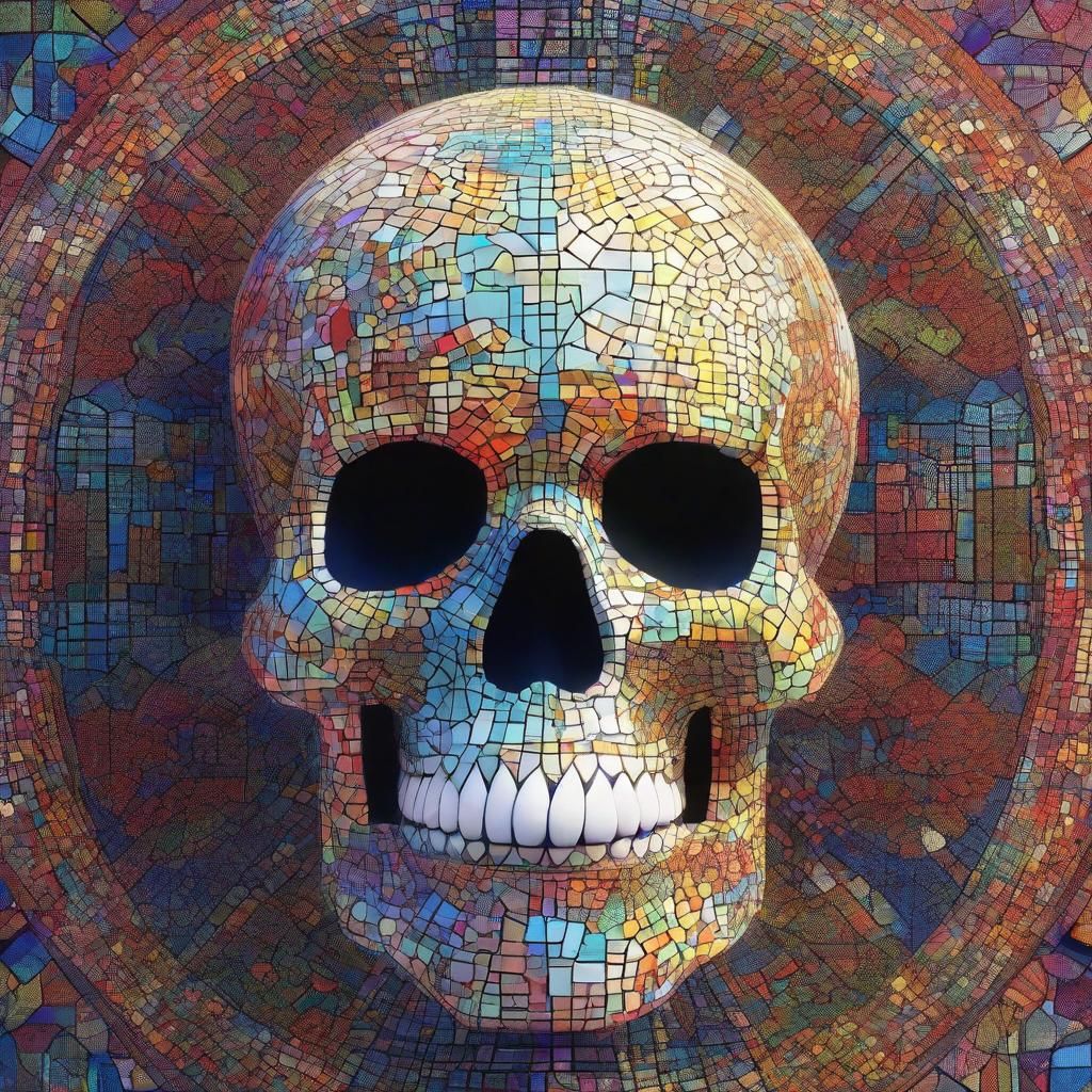 Fractal Mosaic Sugar Skull in Anime Style