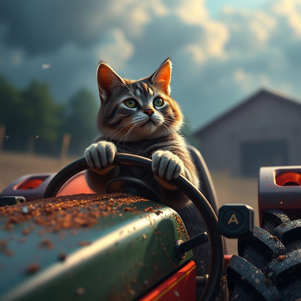 Whimsical Feline Farmhand in a Fantastical World