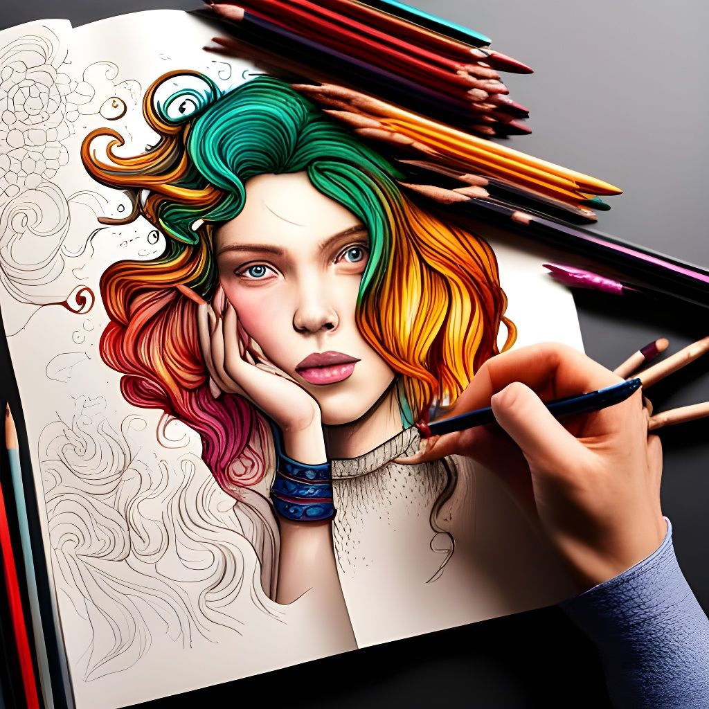 Coloring Book Universe with Girl and Flowers