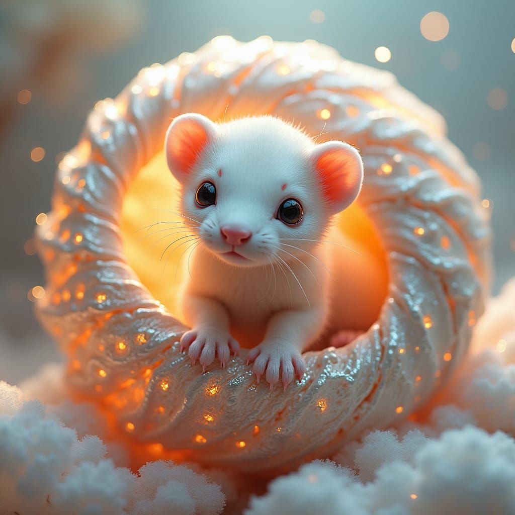 Cybernetic Ferret in Nautilus Shell, Digital Art