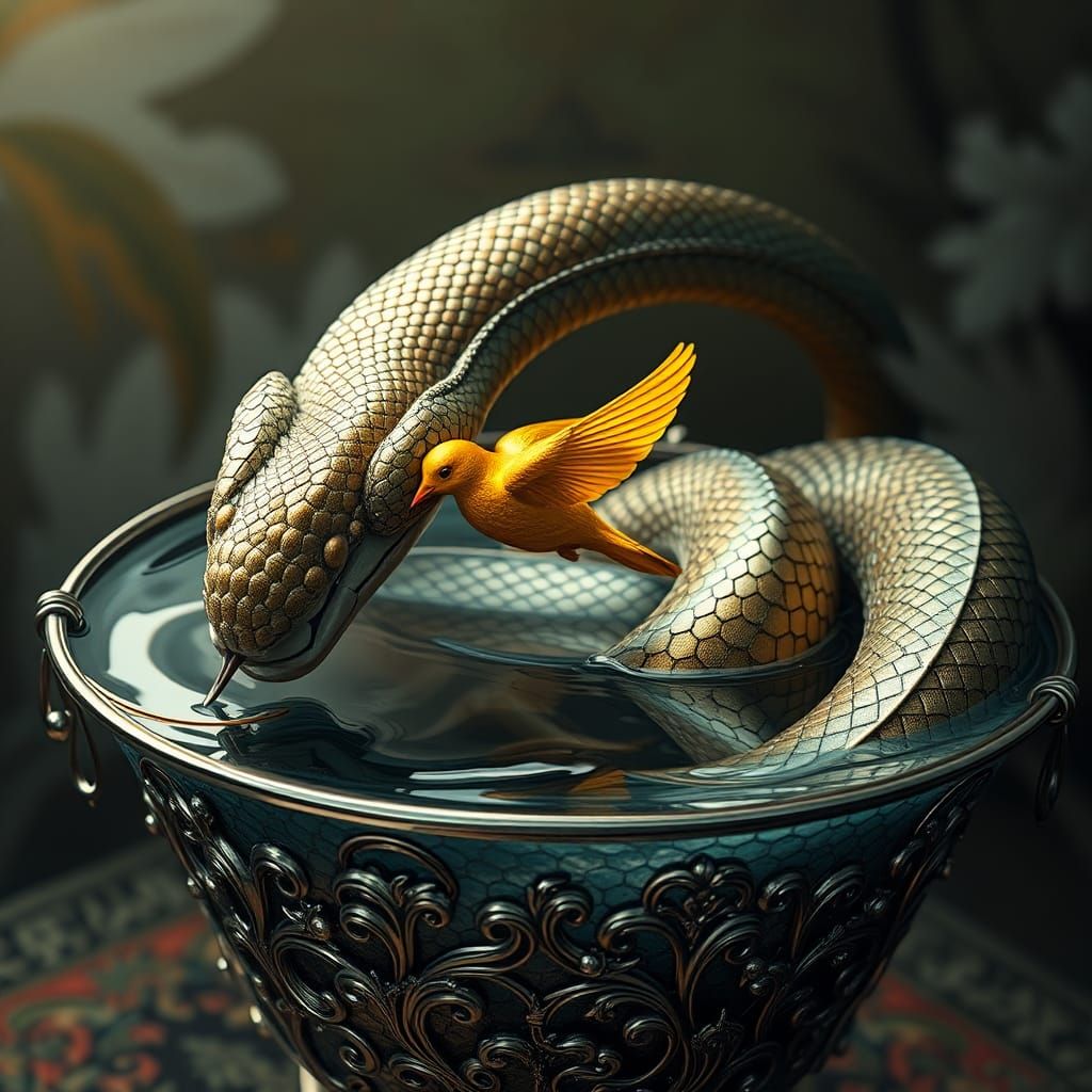 Riddle #2 - A serpent swam in a silver urn
A golden bird did...
