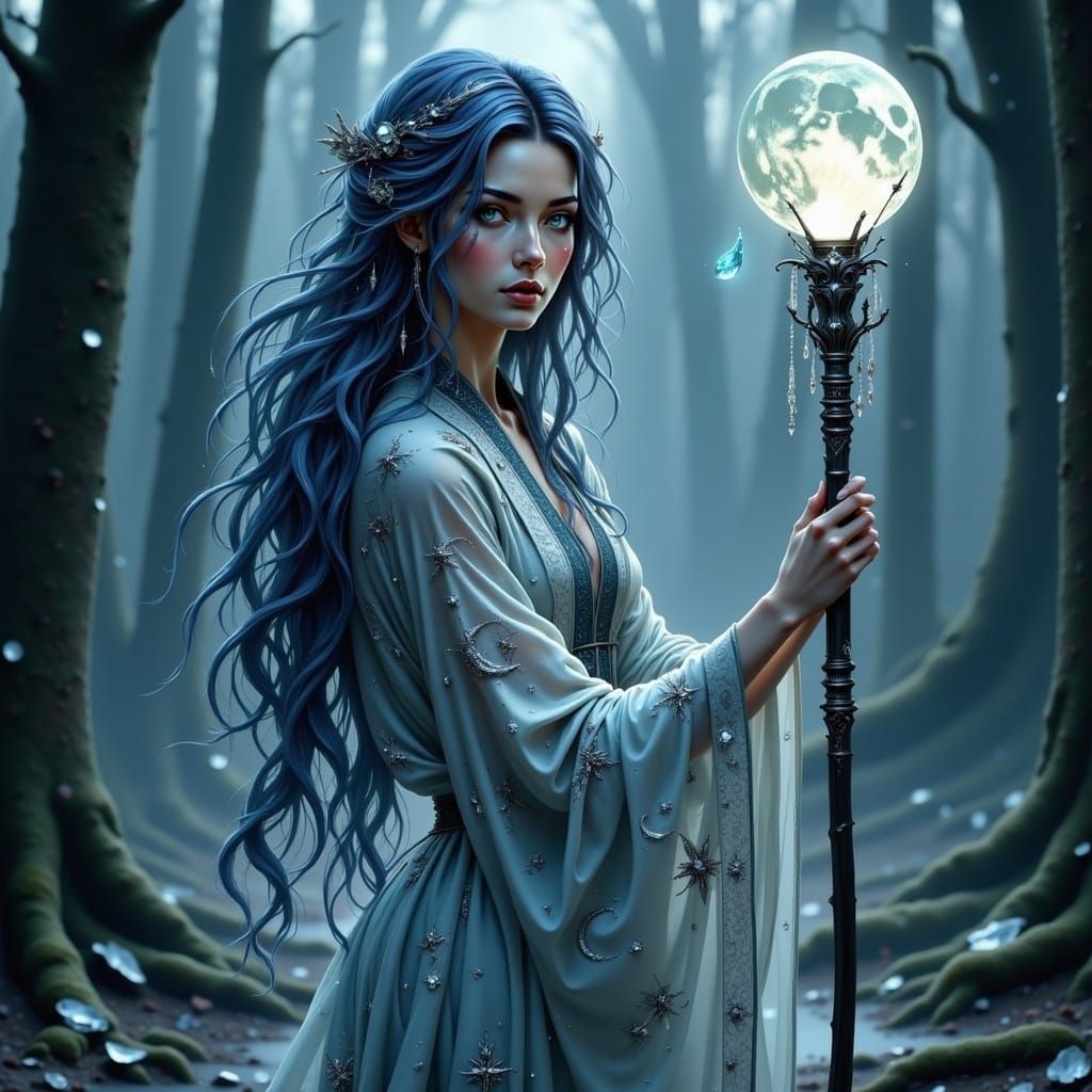 Mystical Healer in Moonlit Forest